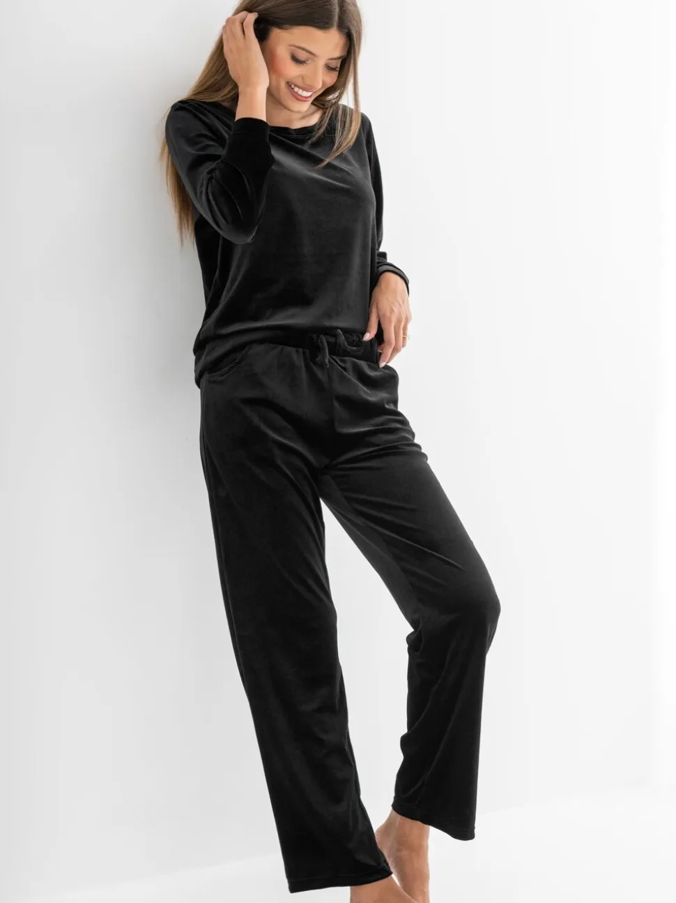Zwart - Pour Moi velours lange pyjama
