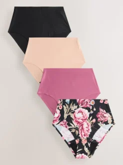 Zwart / Praline Huidskleur / Roze Bloemen - Set van 4 No VPL menstruatieslips voor medium vloeien
