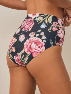 Zwart / Praline Huidskleur / Roze Bloemen - Set van 4 No VPL menstruatieslips voor medium vloeien