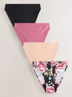 Zwart / Praline Huidskleur / Roze Bloemen - Set van 4 No VPL menstruatieslips voor medium vloeien