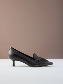 Zwart - Premium Leather With Motionflex Point Toe Tassel Heels Loafers