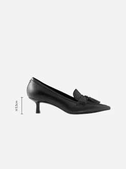 Zwart - Premium Leather With Motionflex Point Toe Tassel Heels Loafers