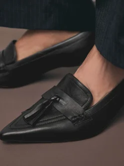 Zwart - Premium Leather With Motionflex Point Toe Tassel Heels Loafers