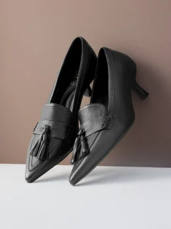 Zwart - Premium Leather With Motionflex Point Toe Tassel Heels Loafers