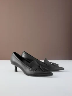 Zwart - Premium Leather With Motionflex Point Toe Tassel Heels Loafers