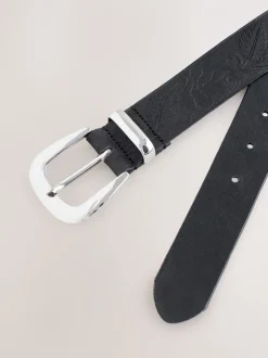 Zwart - Premium Made In Italy Embossed Leather Belt