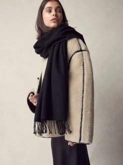 Zwart - Premium Made in Italy Twill Midweight Shawl Scarf