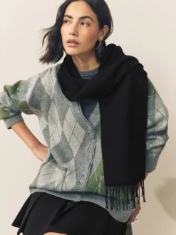 Zwart - Premium Made in Italy Midweight Scarf with Containing Wool