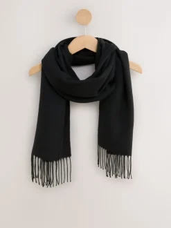 Zwart - Premium Made in Italy Midweight Scarf with Containing Wool