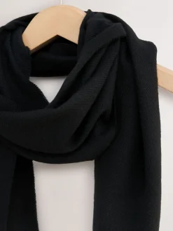 Zwart - Premium Made in Italy Midweight Scarf with Containing Wool