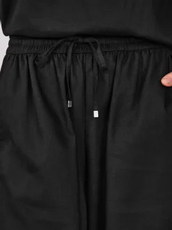 Zwart - Pull On Tapered Trousers With Linen