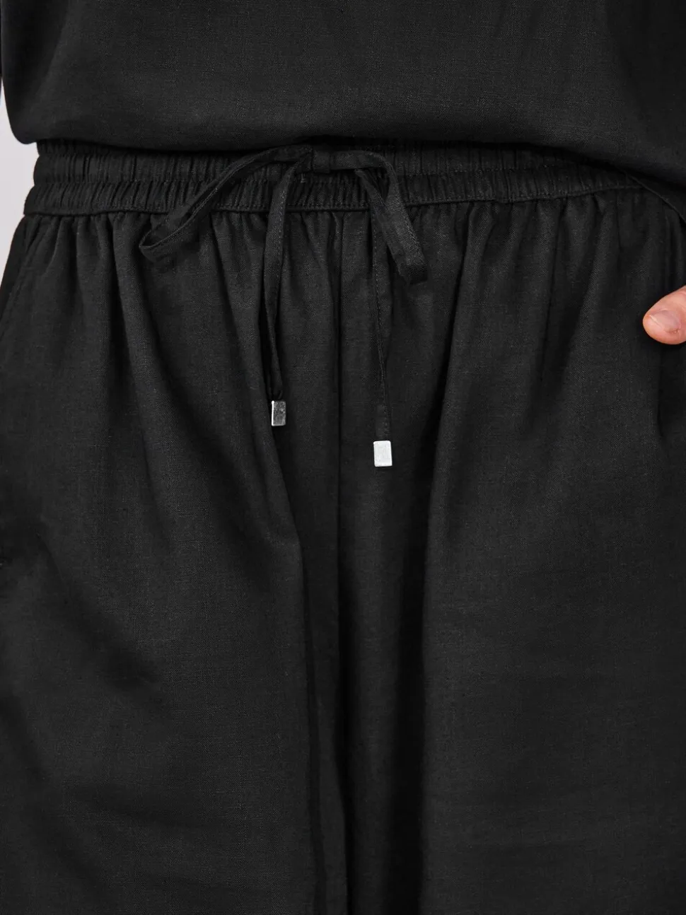 Zwart - Pull On Tapered Trousers With Linen
