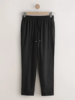 Zwart - Pull On Tapered Trousers With Linen