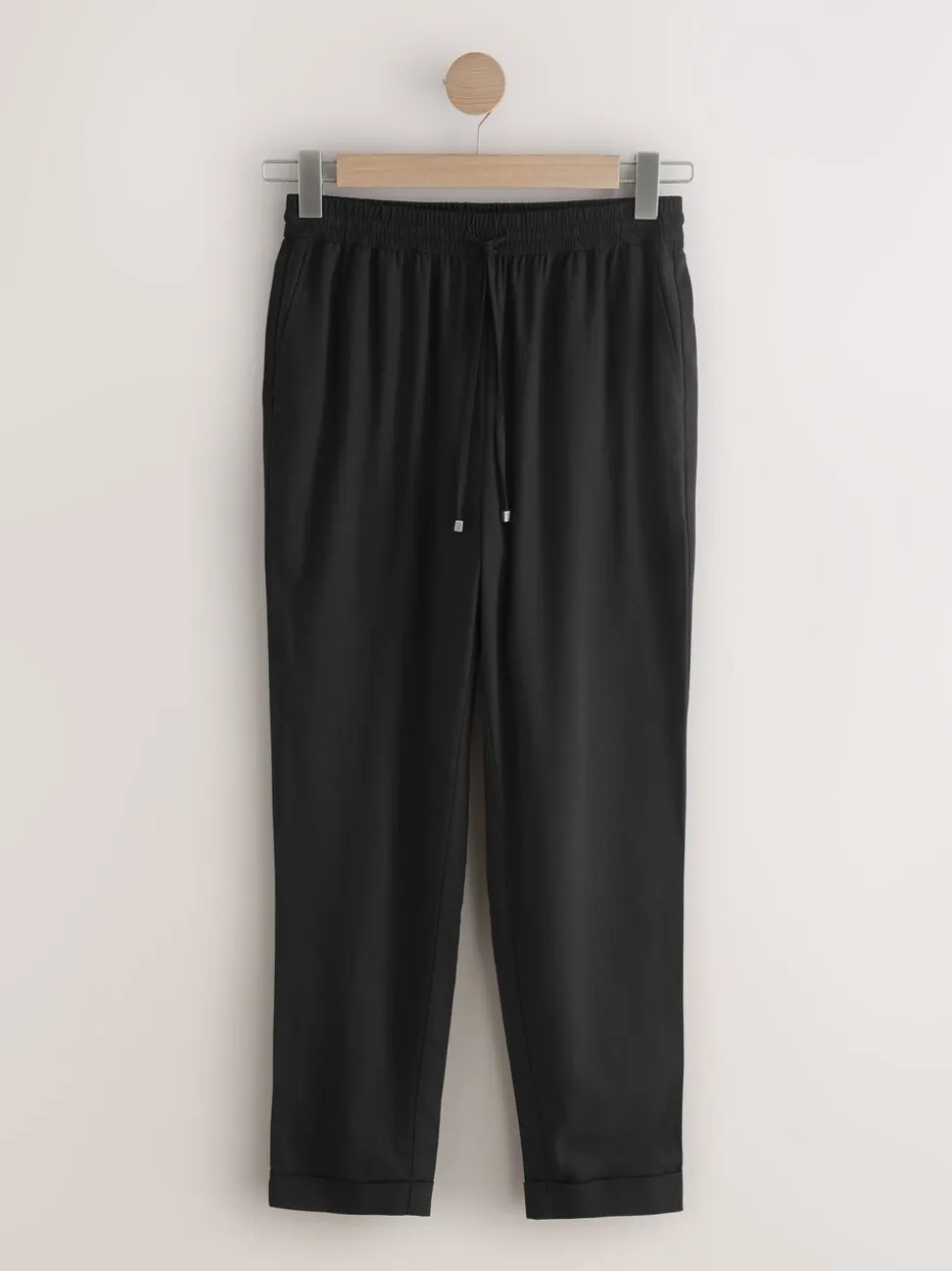 Zwart - Pull On Tapered Trousers With Linen