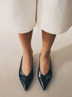 Zwart - Punt Toe Lage Slingback Naaldhak Schoenen