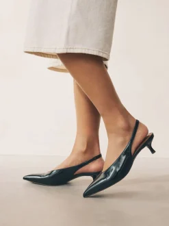 Zwart - Punt Toe Lage Slingback Naaldhak Schoenen