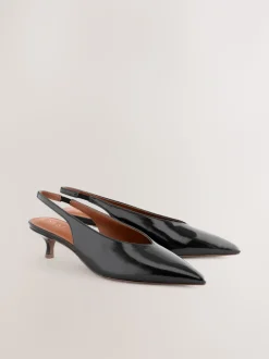 Zwart - Punt Toe Lage Slingback Naaldhak Schoenen