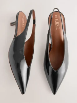 Zwart - Punt Toe Lage Slingback Naaldhak Schoenen