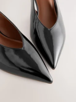 Zwart - Punt Toe Lage Slingback Naaldhak Schoenen