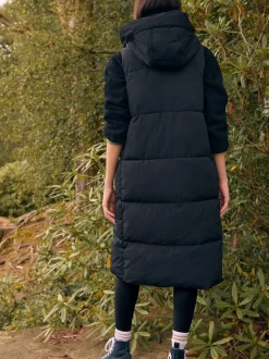 Zwart - Regenbestendige bodywarmer met capuchon en gebreide kraag