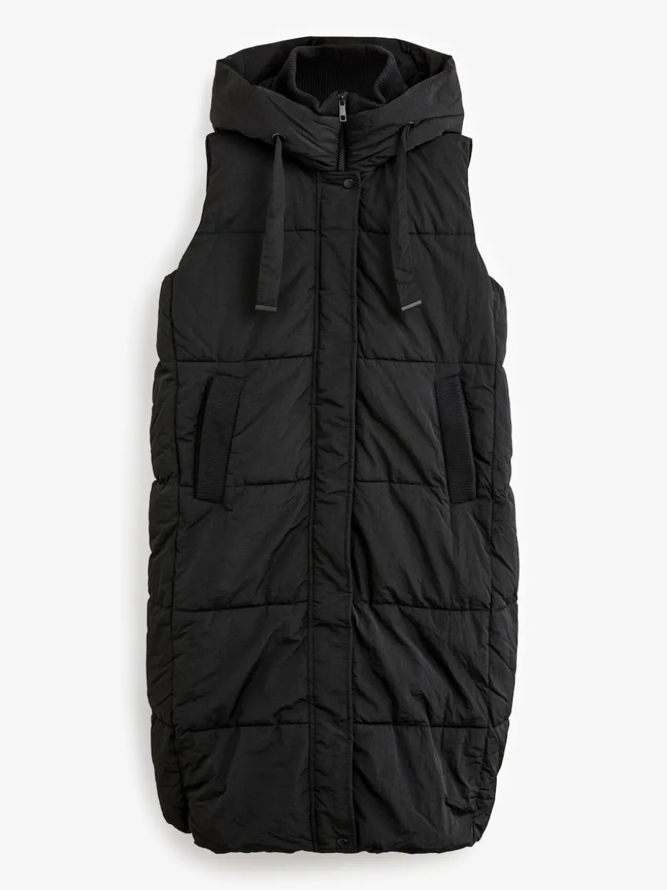 Zwart - Regenbestendige bodywarmer met capuchon en gebreide kraag