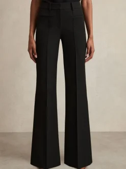 Zwart - Reiss Claude broek met hoge taille en uitlopende pijpen