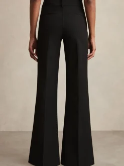 Zwart - Reiss Claude broek met hoge taille en uitlopende pijpen