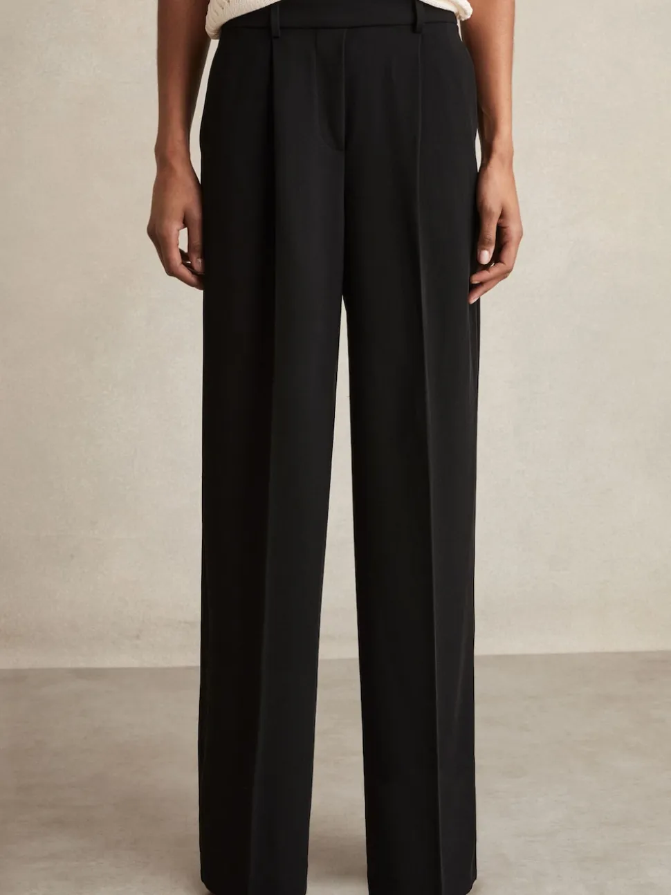 Zwart - Reiss Eden wijde broek van keperstof met elastische tailleband