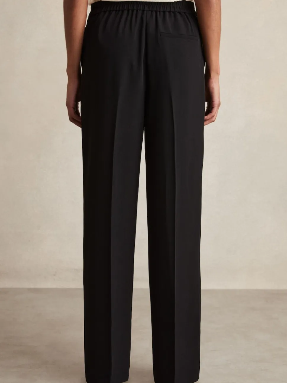 Zwart - Reiss Eden wijde broek van keperstof met elastische tailleband