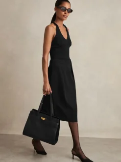 Zwart - Reiss Gabi geplooide crêpe kokerrok