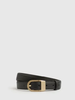 Zwart - Reiss Hazel Leren Riem met Gebogen Gesp