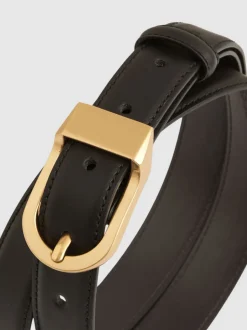 Zwart - Reiss Hazel Leren Riem met Gebogen Gesp