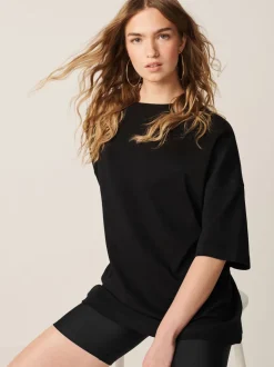 Zwart - Relaxt dik lang T-shirt