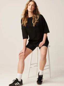 Zwart - Relaxt dik lang T-shirt