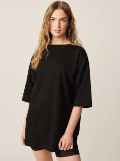 Zwart - Relaxt dik lang T-shirt