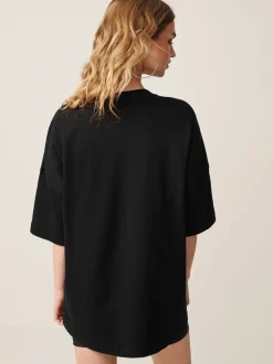 Zwart - Relaxt dik lang T-shirt