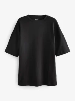 Zwart - Relaxt dik lang T-shirt