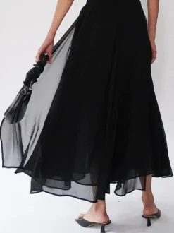 Zwart - Religion Eligion Floaty Sheer Multi Layered Olsen Maxi Skirt