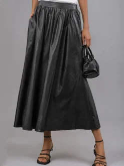Zwart - Religion Sophie Full Maxi Skirt In Faux Leather With Pockets
