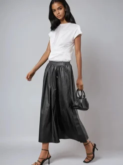 Zwart - Religion Sophie Full Maxi Skirt In Faux Leather With Pockets