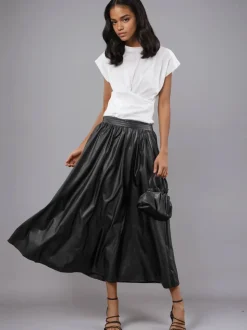 Zwart - Religion Sophie Full Maxi Skirt In Faux Leather With Pockets