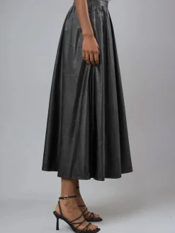 Zwart - Religion Sophie Full Maxi Skirt In Faux Leather With Pockets