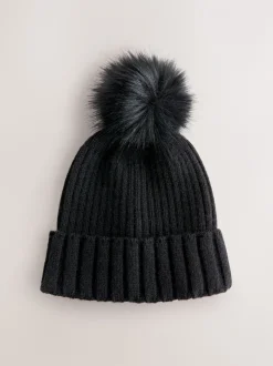 Zwart - Rib Knit Pom Hat
