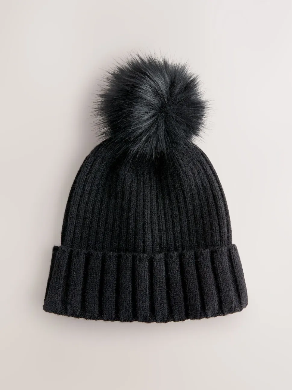 Zwart - Rib Knit Pom Hat