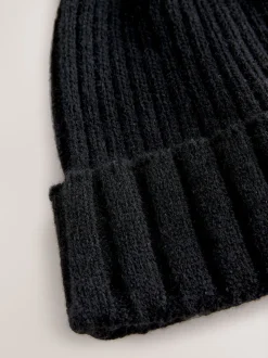 Zwart - Rib Knit Pom Hat
