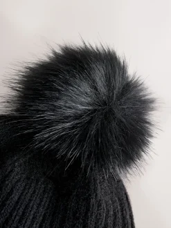 Zwart - Rib Knit Pom Hat
