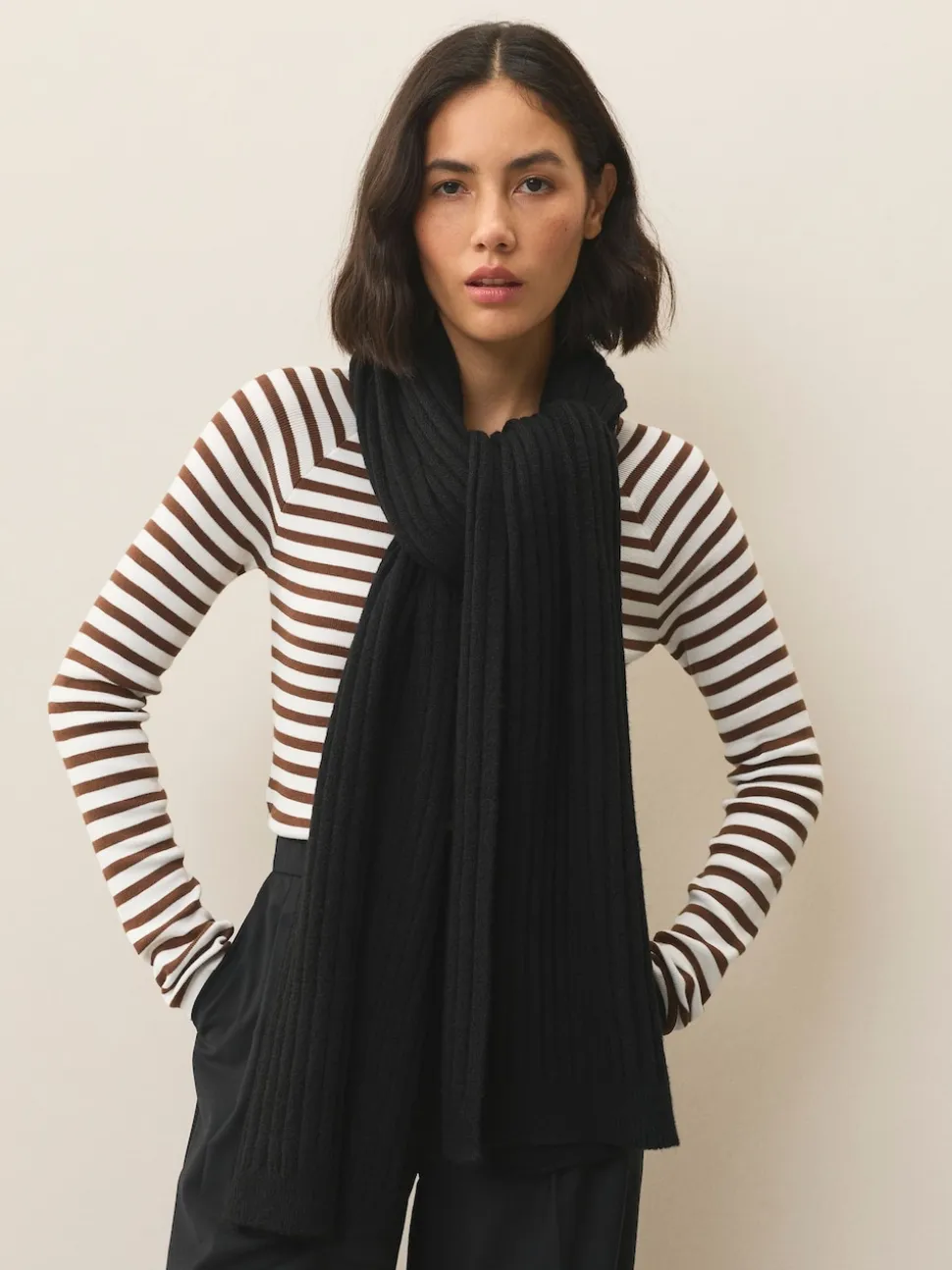 Zwart - Ribbed Knit Scarf
