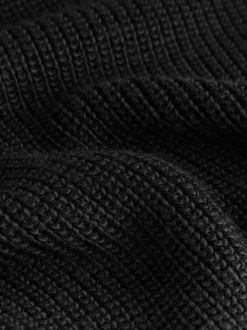 Zwart - Roll Neck Ribbed Knitted Poncho