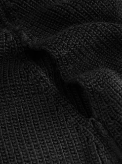 Zwart - Roll Neck Ribbed Knitted Poncho