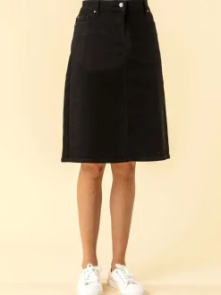 Zwart - Roman A-Line Knee Length Denim Skirt